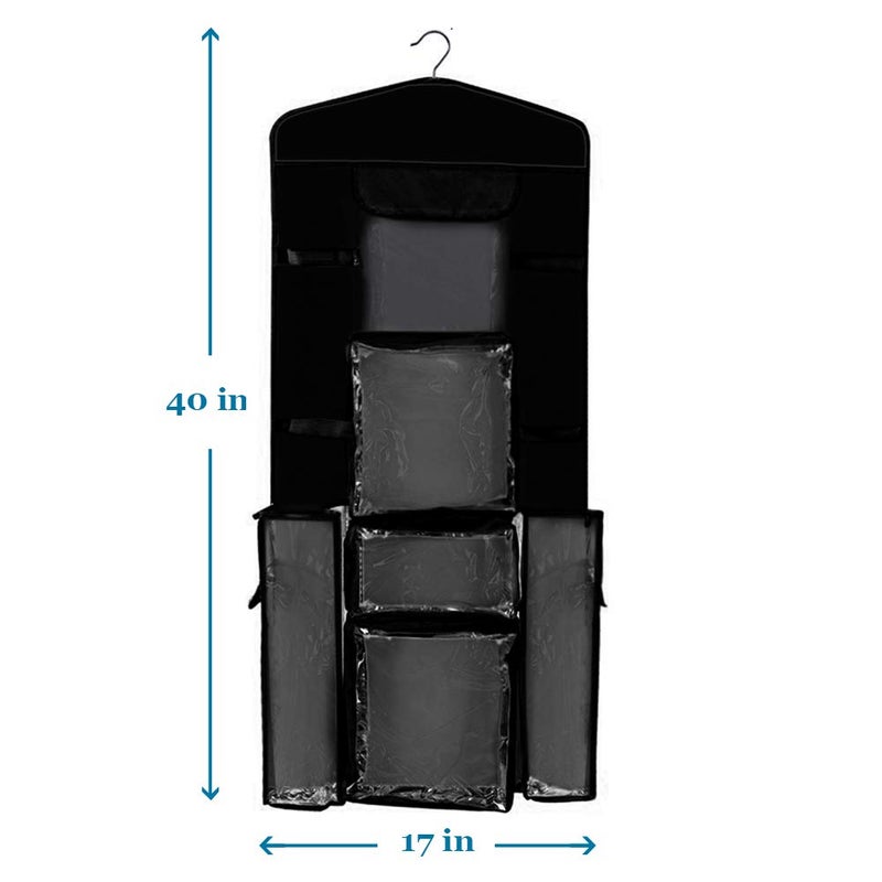 ProPik Hanging Double Sided Wrapping Paper Storage Organizer With Multiple Pockets Organize Your Gift Wrap, Gift Bags Bows Ribbons 40"X17" Fits 40 Inch Rolls Clear PVC Bag (Black) - Image 4